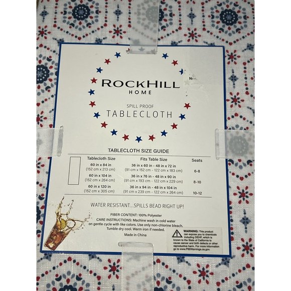 RockHill Home Tablecloth Red White Blue Floral Spillproof 104"x60"  NWT - Picture 4 of 4